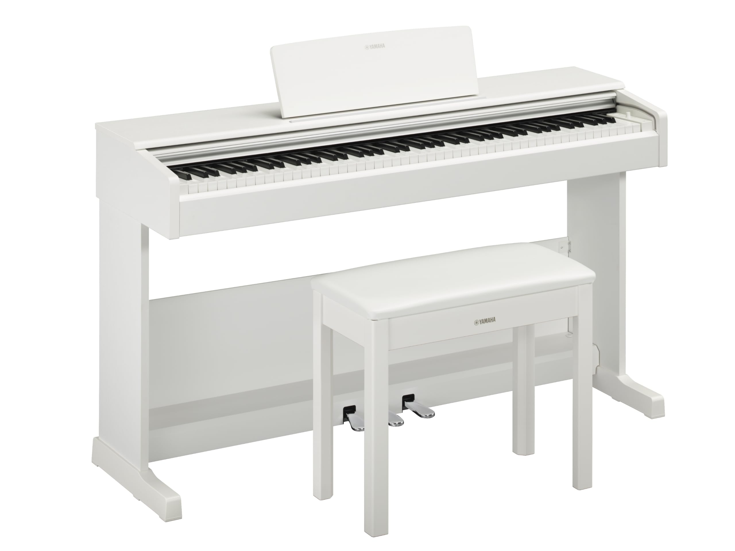 Yamaha YDP105 88-Key Weighted Action Upright Digital Piano for Beginner and Intermediate Players, Dynamic Response, Grand Piano Sound, 3-pedal Unit, Upright Design, Bench Included, White